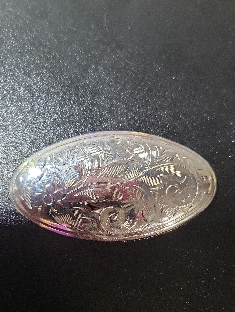 Elegant Silver Engraved Oval Hair Barrette